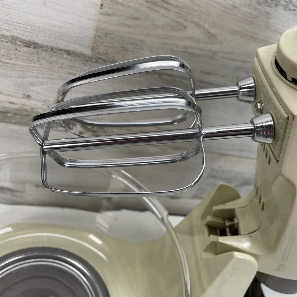 Vintage Sunbeam Mixmaster Stand Mixer 1-7A Cream Brown 235W 2 Bowls Hooks Beater
